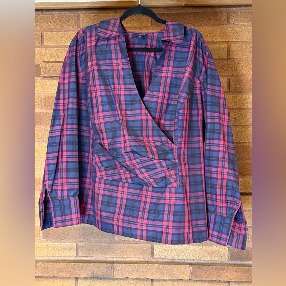 Talbots Silk Blend Pink and Blue Plaid Blouse